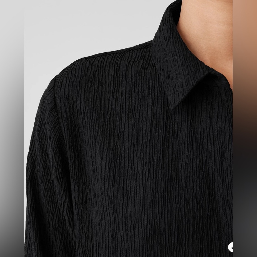 NWT Eileen Fisher Woven Plissé Classic Collar Shirt - Picture 5 of 8